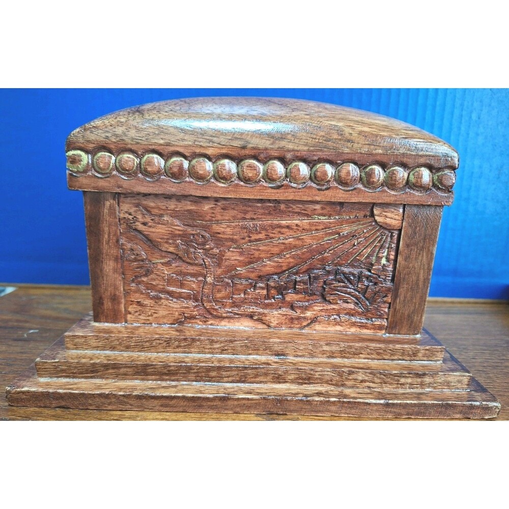 VTG SHEPHERDS WAY Hand Carved Closed Collection Bank Secrets Box Christian Theme
